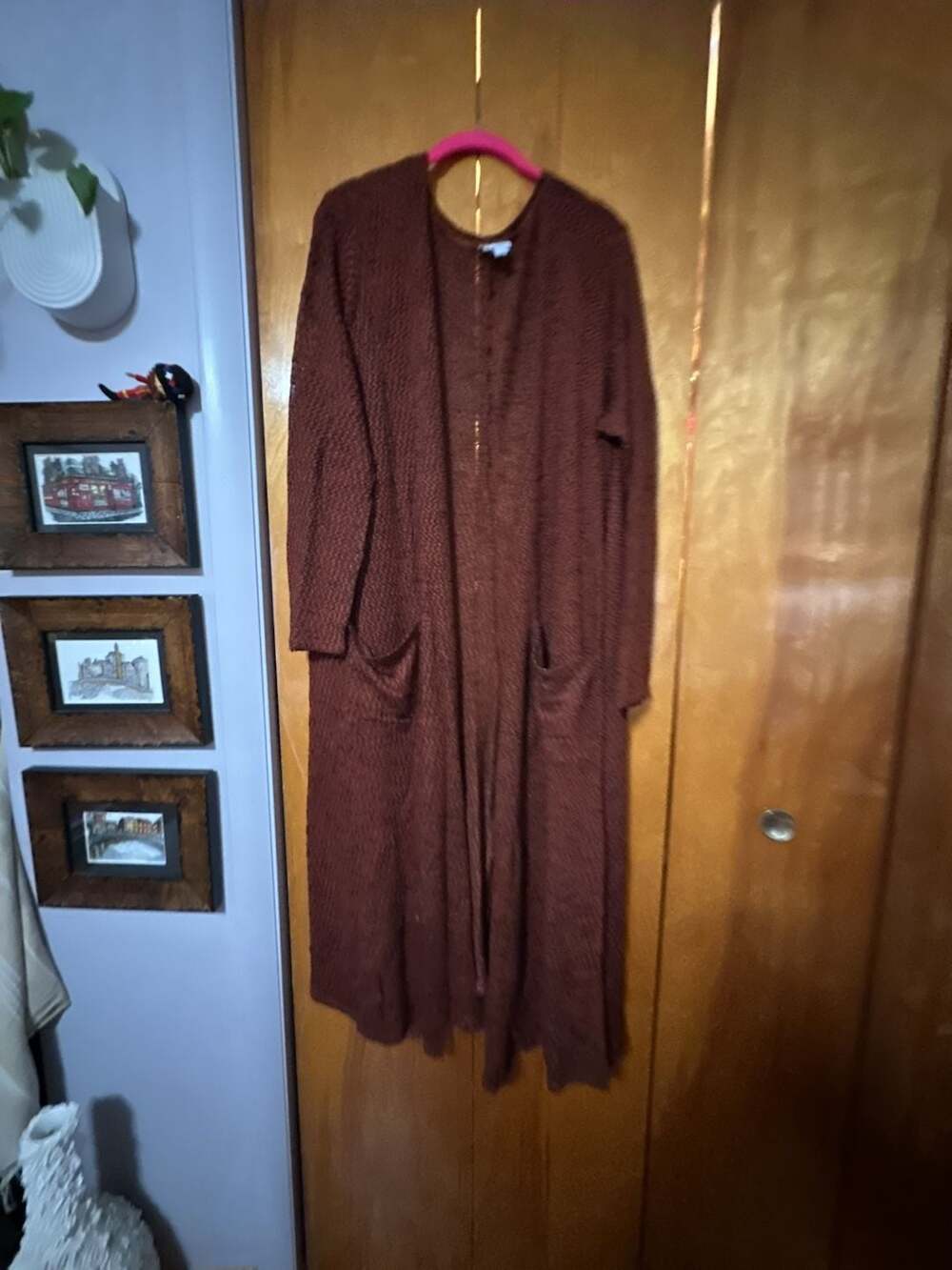 LuLaRoe Cardigan Size XL Orange & Black Long Open Front Sweater with Pockets